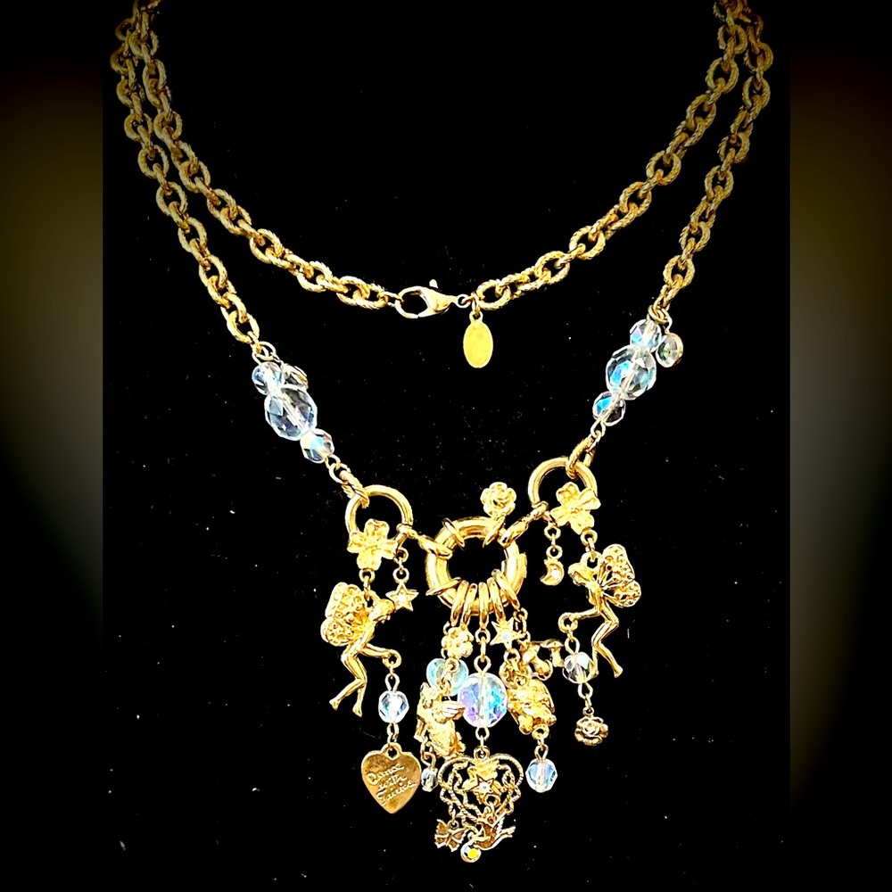 Retired KIRKS FOLLY Dance With Fairies Vintage Multi Charm Necklace No Box.